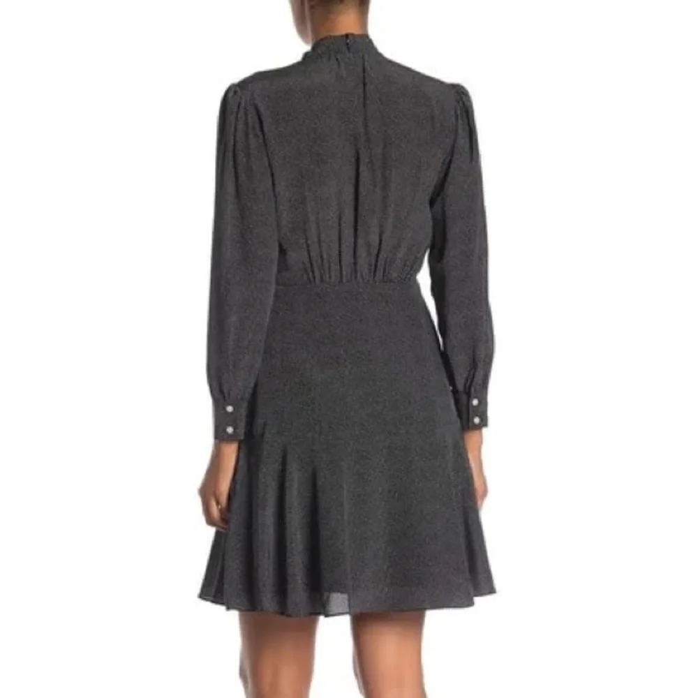 REBECCA TAYLOR Tie-Neck Button-Front Long-Sleeve Sprinkle-Dot Silk Dress - Picture 2 of 10